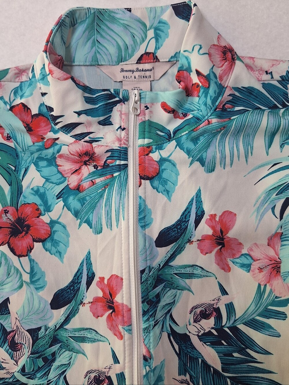 Tommy Bahama Golf & Tennis Floral Full Zip Jacket Large Tropical Hibiscus Print